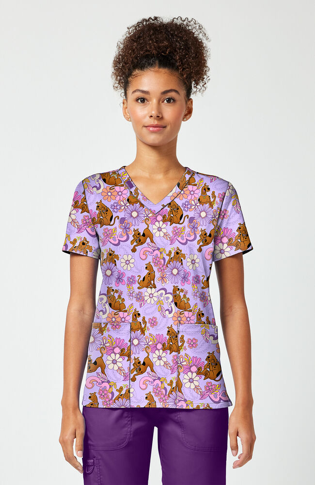 Women's Mystery Garden Scooby-Doo Print Scrub Top | Cherokee Uniforms