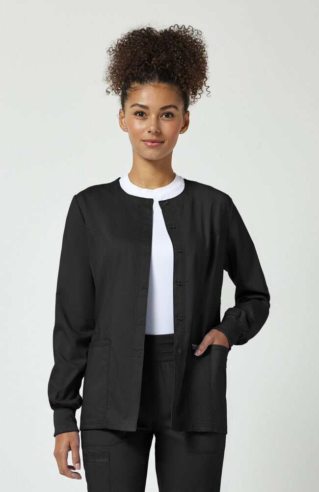 Women's Snap Front Crew Neck Scrub Jacket | Cherokee – Cherokee