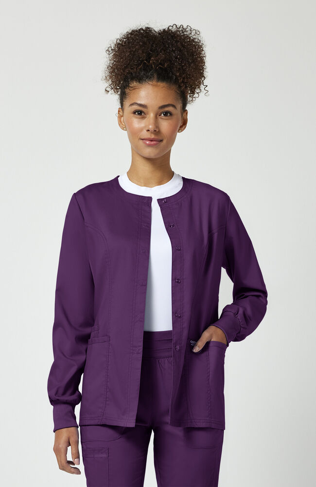 Women's Snap Front Crew Neck Scrub Jacket | Cherokee – Cherokee
