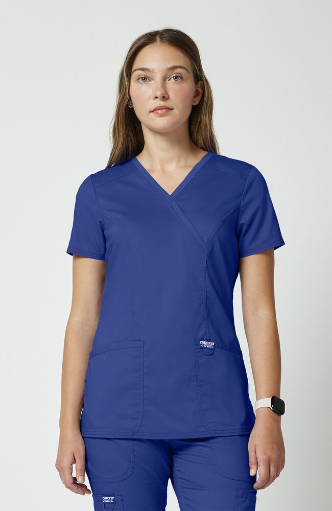 Women's Shaped 3-Pocket Mock Wrap Scrub Top | Cherokee – Cherokee