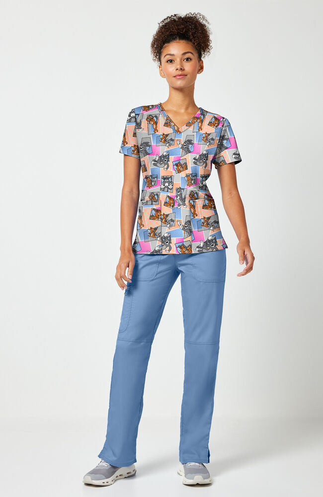 Women's Tom Cat Time Tom and Jerry Print Scrub Top | Cherokee Uniforms