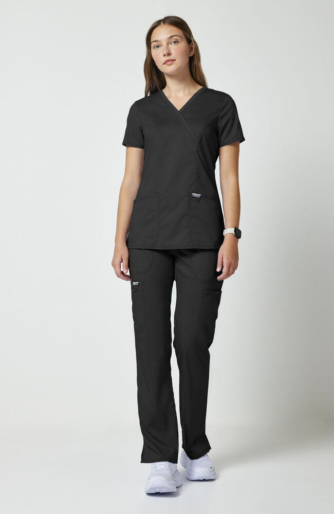 Women's Shaped 3-Pocket Mock Wrap Scrub Top | Cherokee – Cherokee