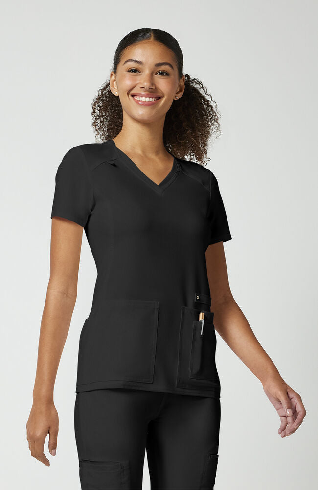 Women's V-Neck Knit Panel Solid Scrub Top | Cherokee Uniforms