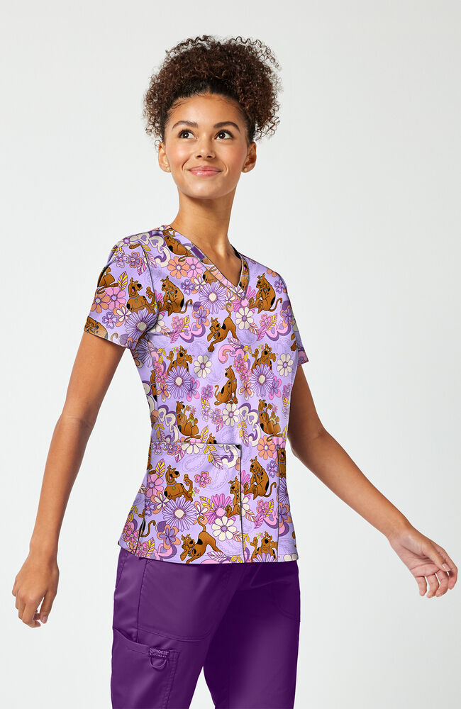 Women's Mystery Garden Scooby-Doo Print Scrub Top | Cherokee Uniforms