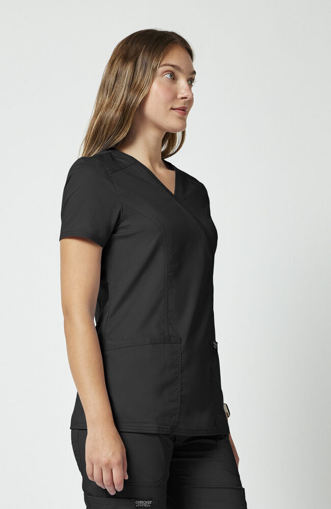 Women's Shaped 3-Pocket Mock Wrap Scrub Top | Cherokee – Cherokee