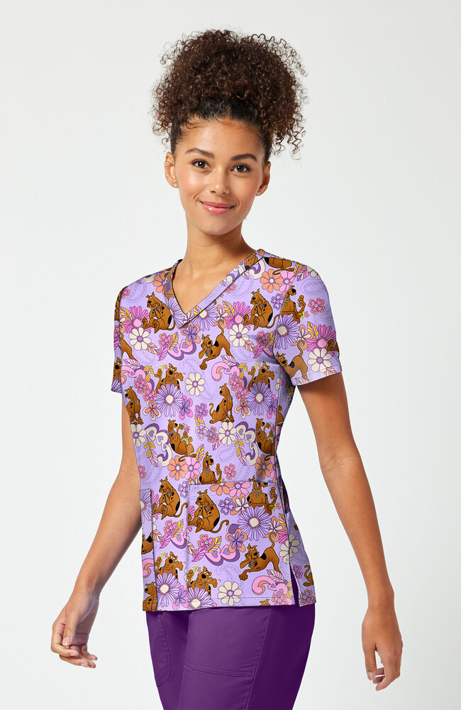 Women's Mystery Garden Scooby-Doo Print Scrub Top | Cherokee Uniforms
