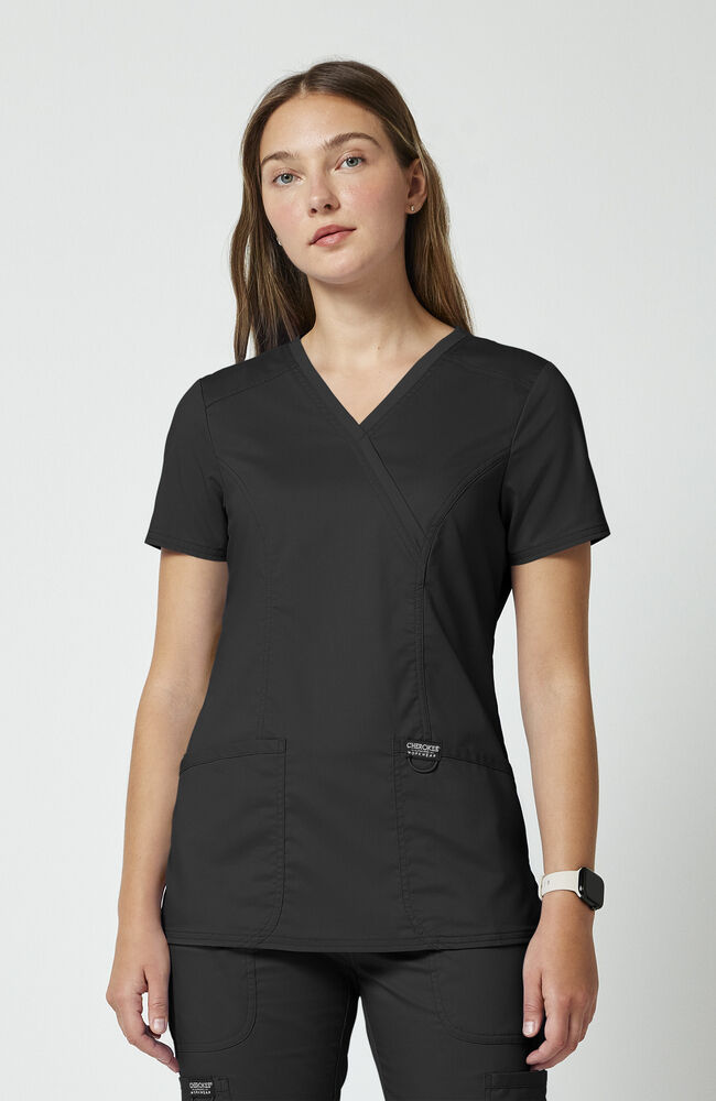 【新品】tope cross strap tunic Women's Shaped 3-Pocket Mock Wrap Scrub Top | Cherokee – Cherokee