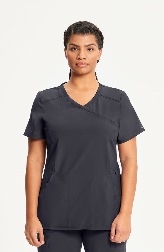 Women's 4-Pocket Knit Panel Mock Wrap Scrub Top | Cherokee