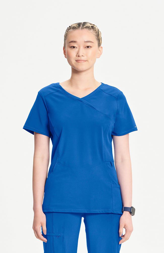 Women's 4-Pocket Knit Panel Mock Wrap Scrub Top | Cherokee