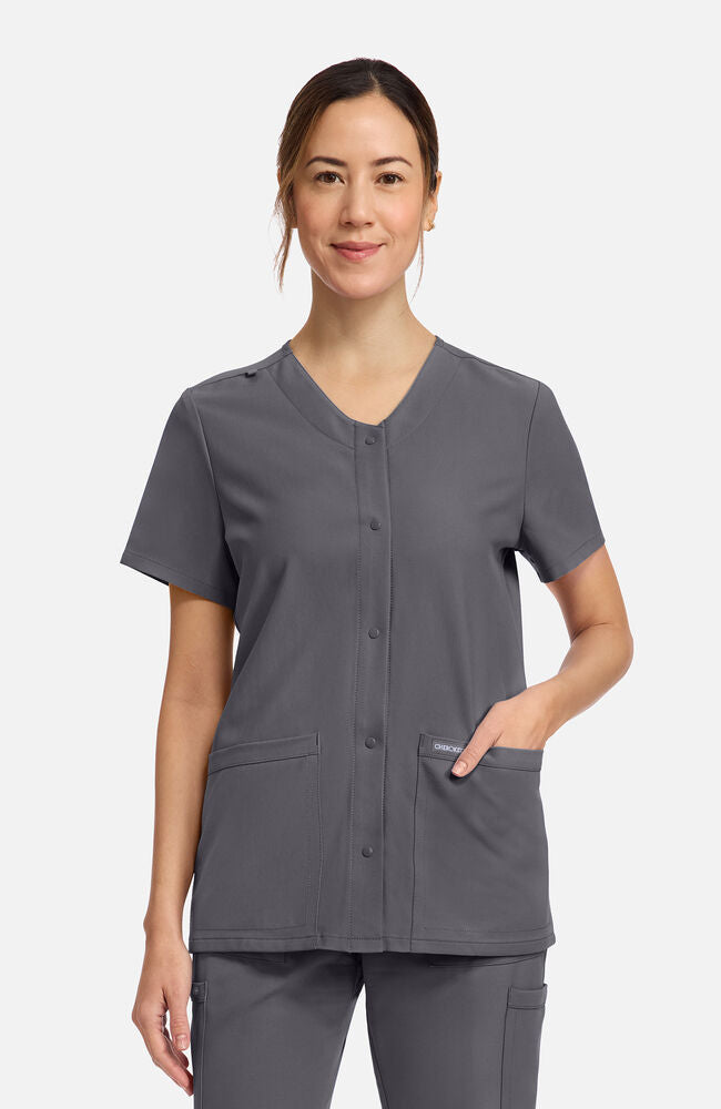 トップス itk Women's 2-Pocket Snap Front V-Neck Scrub Top | Cherokee Uniforms
