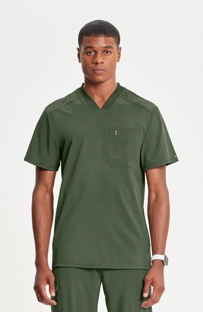 Men's V-Neck Knit Panel Solid Scrub Top | Cherokee Uniforms