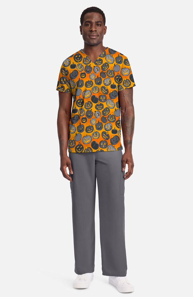 Unisex Happy Pumpkins Print Scrub Top | Cherokee Uniforms