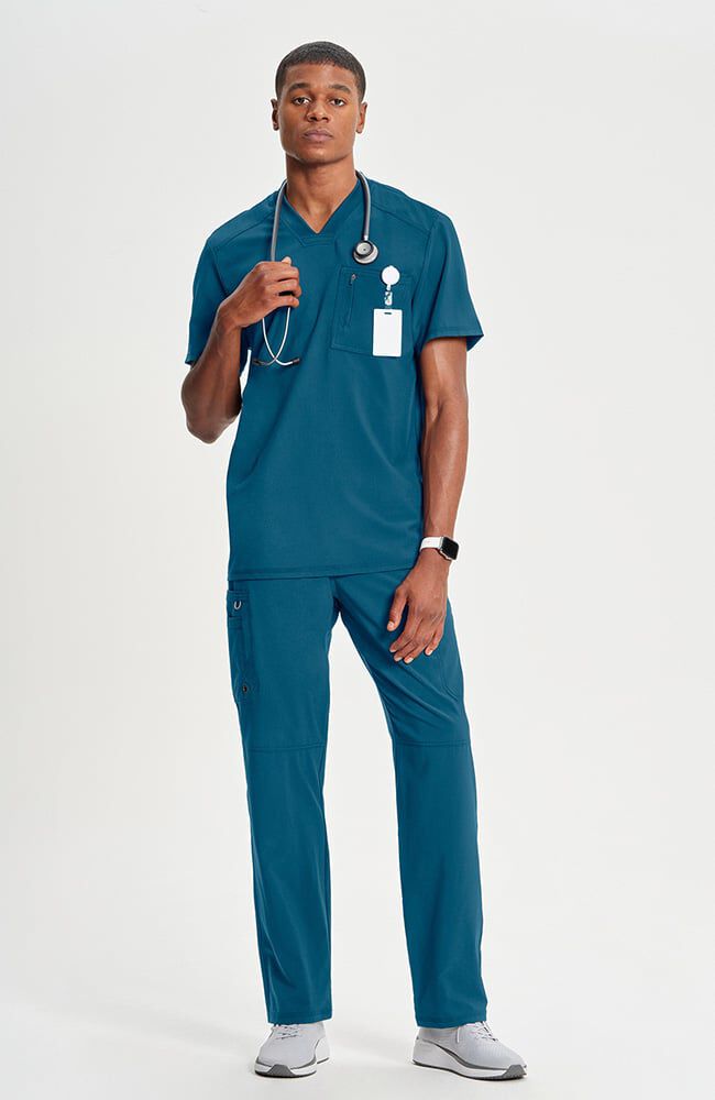 Men's V-Neck Knit Panel Solid Scrub Top | Cherokee Uniforms