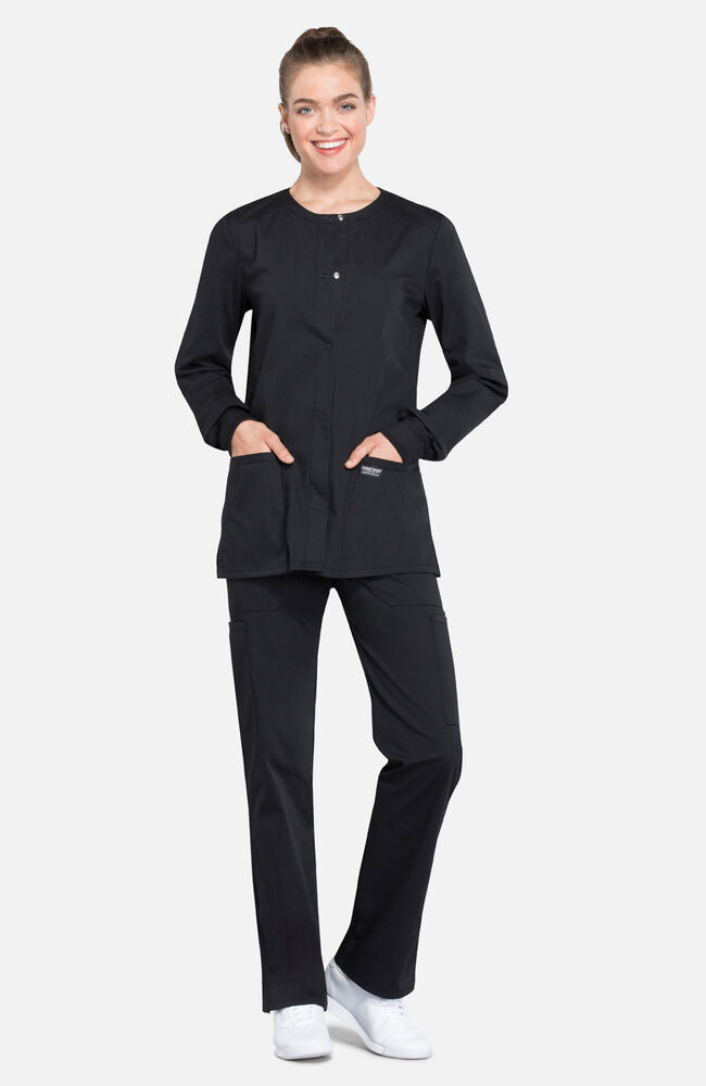 リージャ　ブラック ノースリーブ Women's Snap Front Warm-Up Solid Scrub Jacket – Cherokee Uniforms
