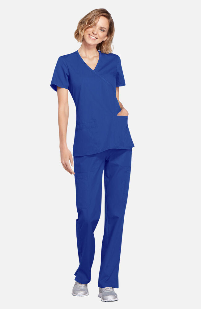 Women's Mock Wrap Knit Panel Solid Scrub Top | Cherokee Uniforms
