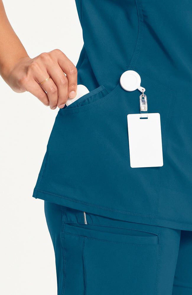 Women's 4-Pocket Knit Panel Mock Wrap Scrub Top | Cherokee