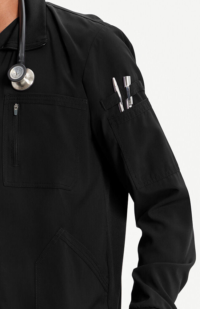 Ameri　RIB DOCKING TUCKED CUFFS JACKET Men's Zip Front Rib Panel Scrub Jacket | Cherokee – Cherokee Uniforms