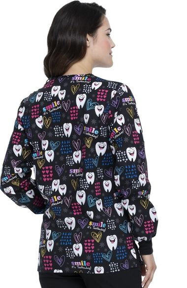 EDS Signature by Dickies Women's Smile Its Toothsday Print Scrub Jacket  Clearanc